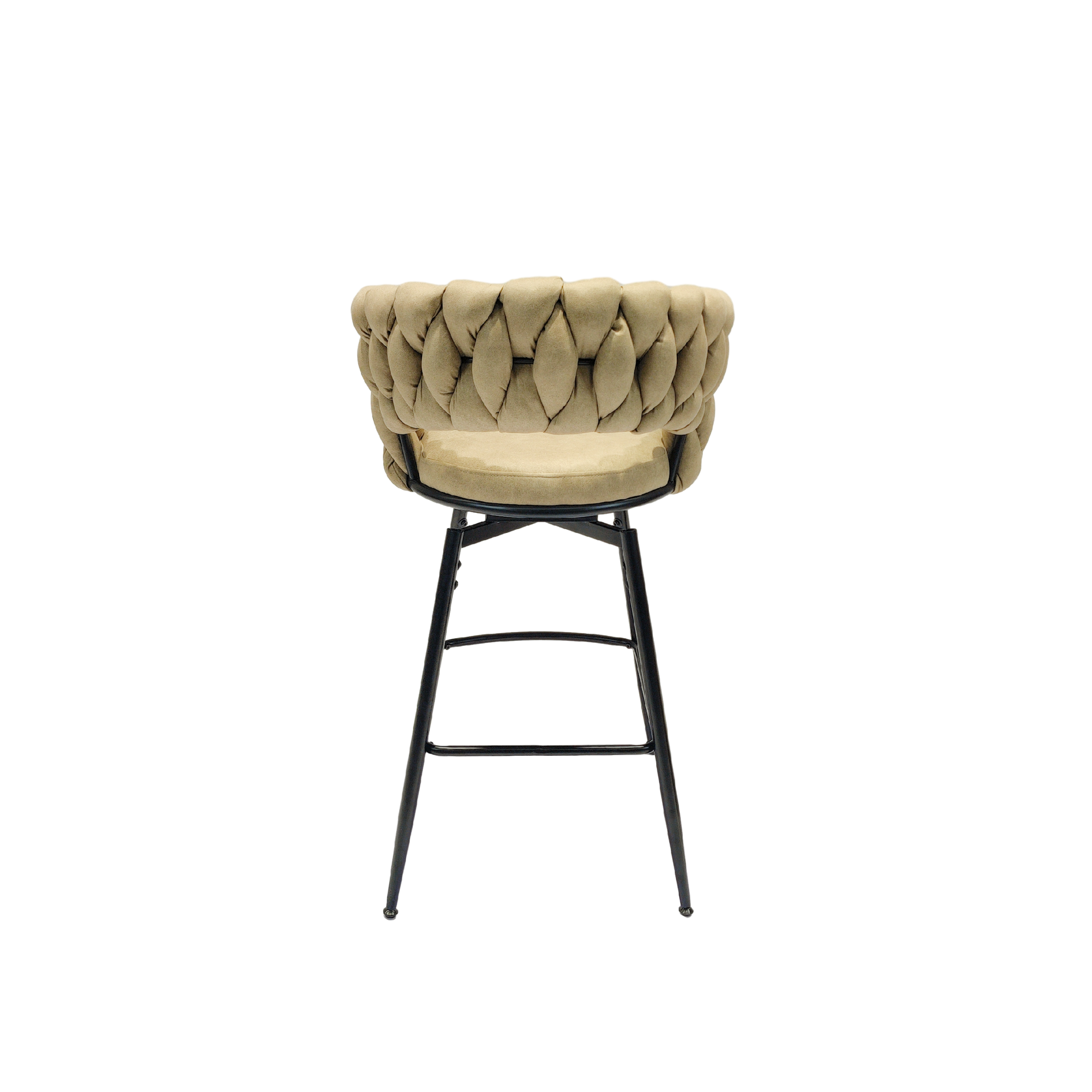 Technical Leather Woven Bar Stool Set Of 2,Black Legs Barstools No Adjustable Kitchen Island Chairs,360 Swivel Bar Stools Upholstered Counter Stool Arm Chairs With Back Footrest, Light Brown Metal Light Brown Kitchen Dining Chairs Foam Technical Leather