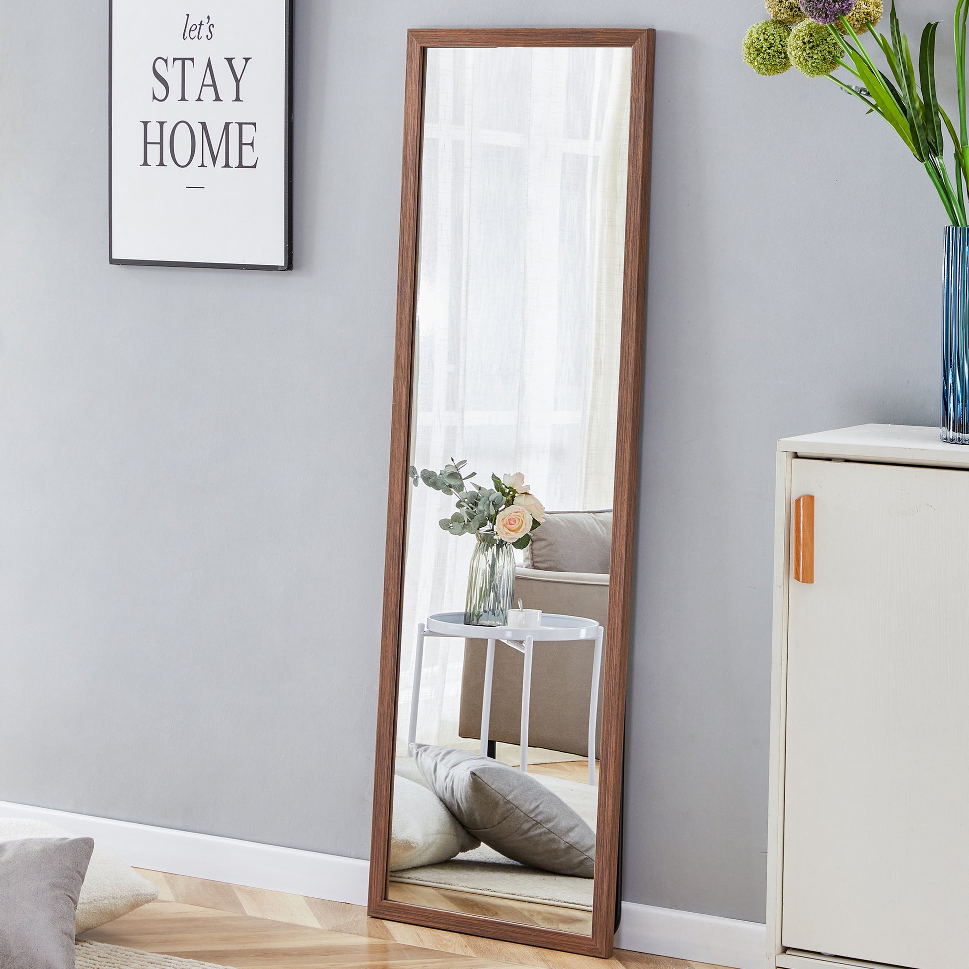 Third Generation Packaging Upgrade, Thickened Border, Brown Wood Grain Solid Wood Frame Full Length Mirror, Dressing Mirror, Bedroom Entrance, Decorative Mirror, And Floor Standing Mirror. 57.9"*18.1" Brown Solid Wood