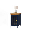 Nightstand With Storage Cabinet & Solid Wood Tabletop, Bedside Table, Sofa Side Coffee Table For Bedroom, Living Room, Dark Blue Blue Iron