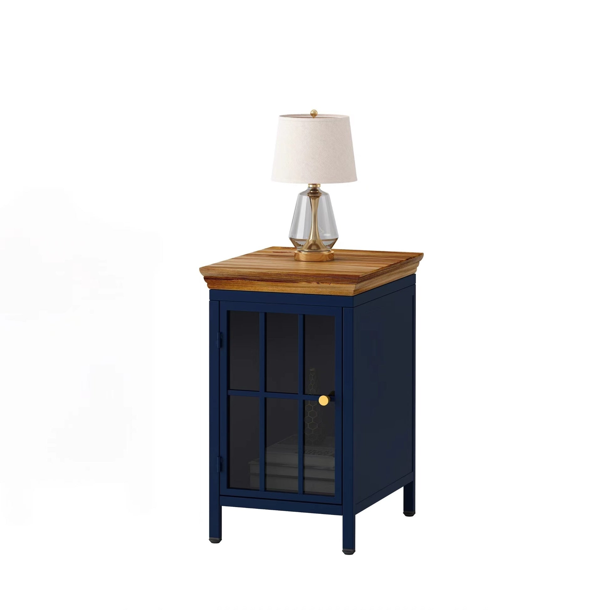 Nightstand with Storage Cabinet & Solid Wood Tabletop blue-iron