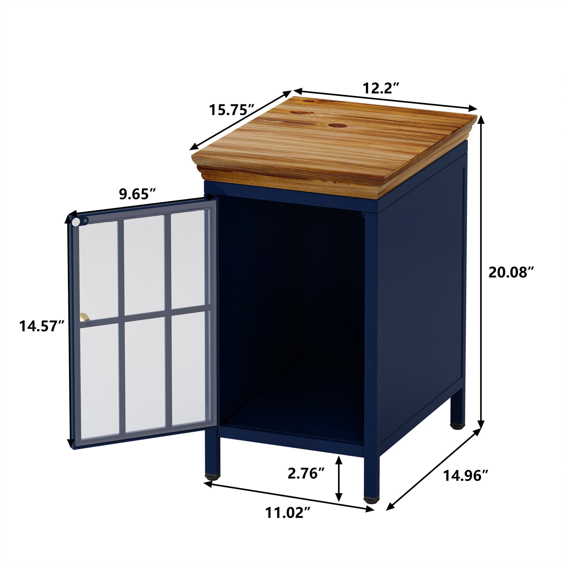 Nightstand With Storage Cabinet & Solid Wood Tabletop, Bedside Table, Sofa Side Coffee Table For Bedroom, Living Room, Dark Blue Blue Iron