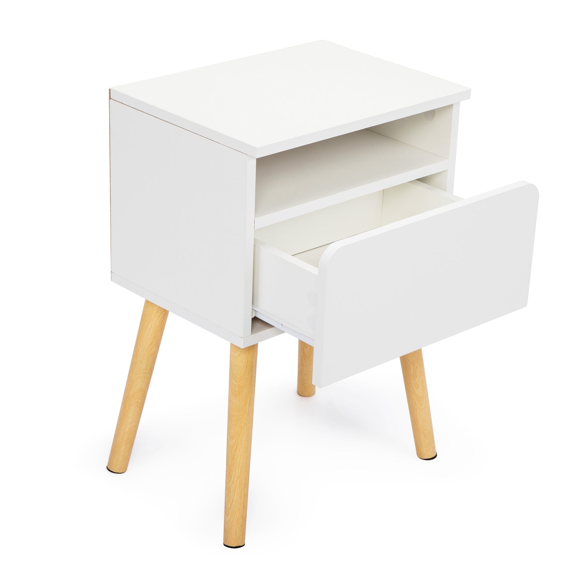 2 Piece Modern Bedside Table, Bedroom Coffee Table With Drawers, Shelves, Living Room Bedside Furniture, White White Particle Board