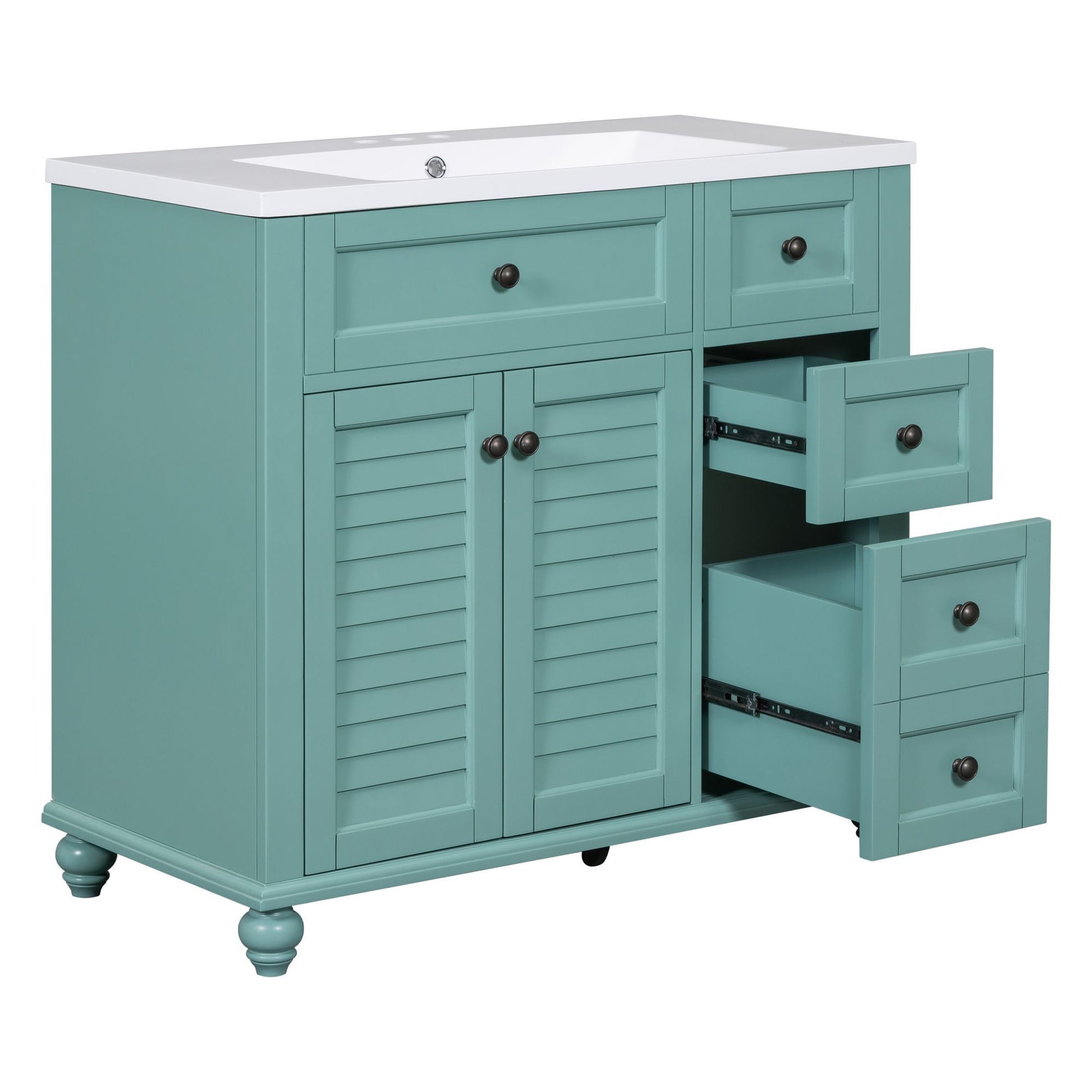 36'' Bathroom Vanity With Undermount Sink,Free Standing Vanity Set With 2 Drawers& Soft Closing Doors,Solid Wood Frame Bathroom Storage Cabinet 2 Blue Green 2 1 Soft Close Doors Bathroom Freestanding Solid Wood Mdf Resin Painted