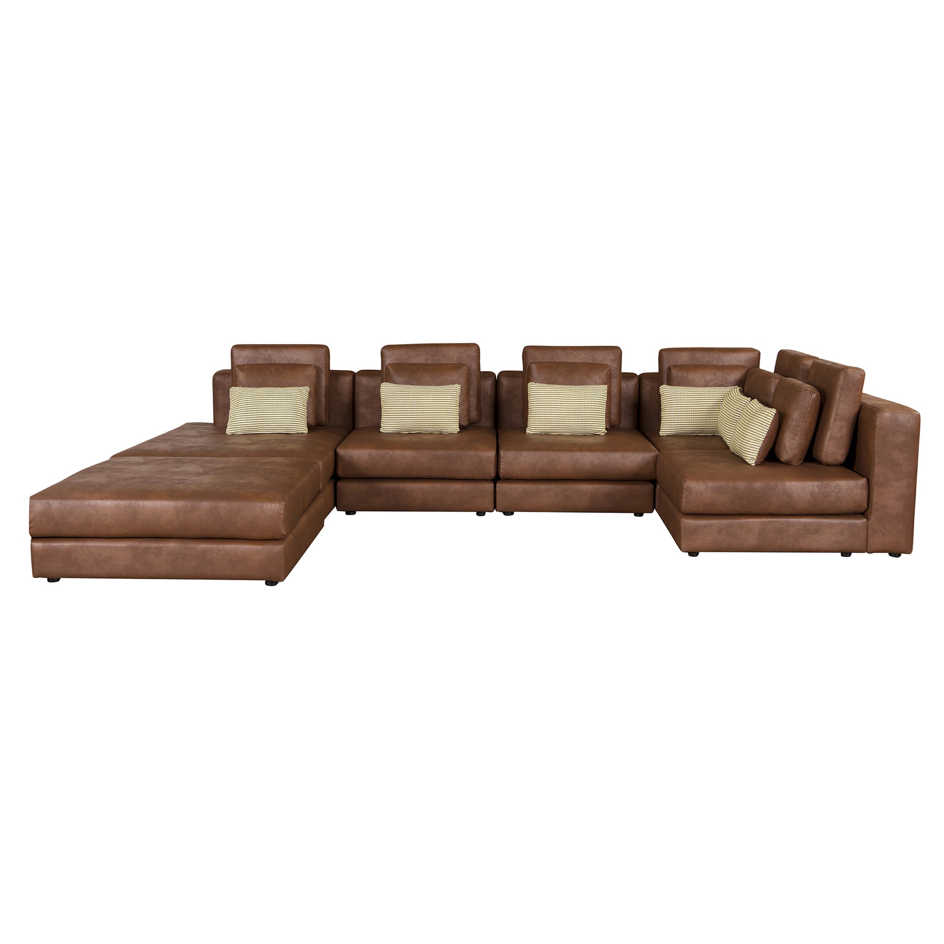 112.7" Modular Sectional Sofa Corner Sofa Chaise Lounge With Movable Ottoman For Living Room, Brown Brown Foam Palomino Fabric