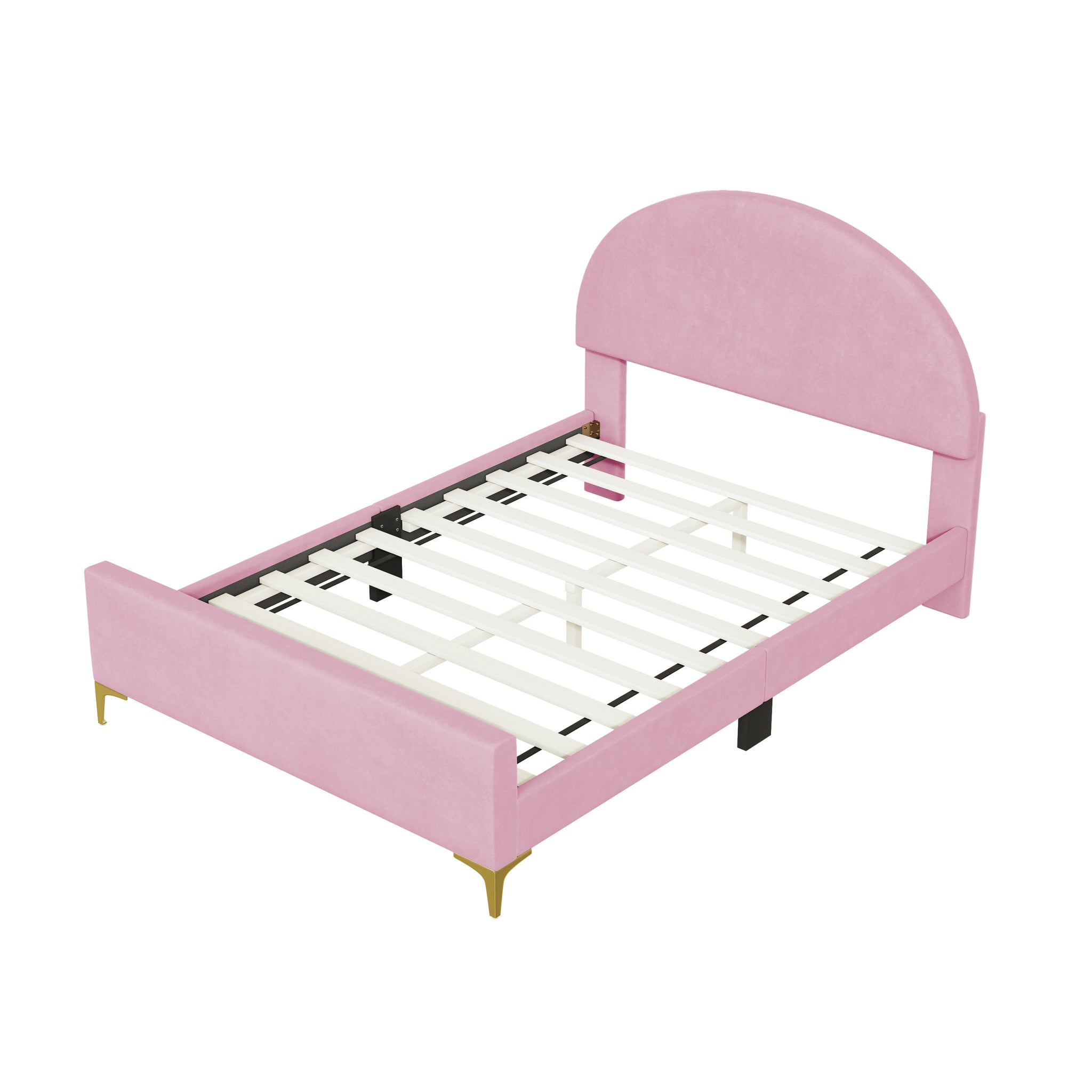 Full Size Upholstered Platform Bed with Classic Semi pink-velvet