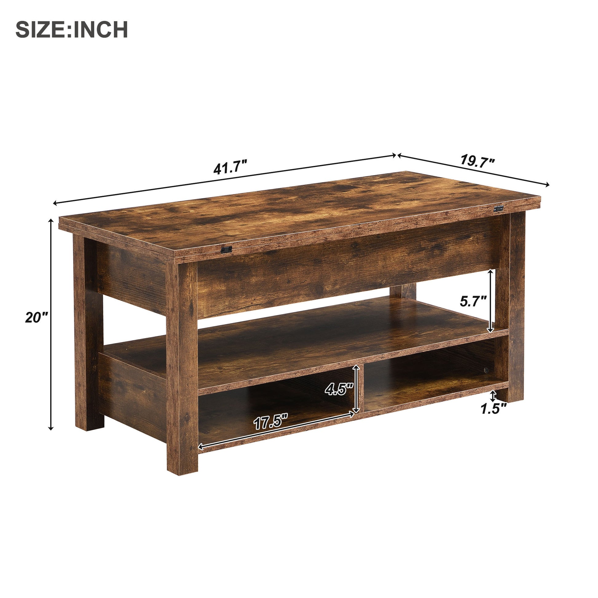Lift Top Coffee Table, Multi Functional Coffee Table With Open Shelves, Modern Lift Tabletop Dining Table For Living Room, Home Office, Rustic Brown Rustic Brown Primary Living Space Particle Board