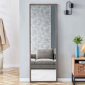 Third Generation Packaging Upgrade, Thickened Frame, Gray Wood Grain Solid Wood Frame Full Length Mirror, Dressing Mirror, Bedroom Entrance, Decorative Mirror, Floor Standing Mirror. 65