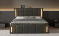 Queen Size Upholstered Bed With Led Lights,Hydraulic Storage System And Usb Charging Station,Black Black Pu