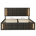 Full Size Upholstered Bed With Led Lights,Hydraulic Storage System And Usb Charging Station,Black Black Pu