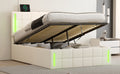 Full Size Upholstered Bed With Led Lights,Hydraulic Storage System And Usb Charging Station,White White Pu
