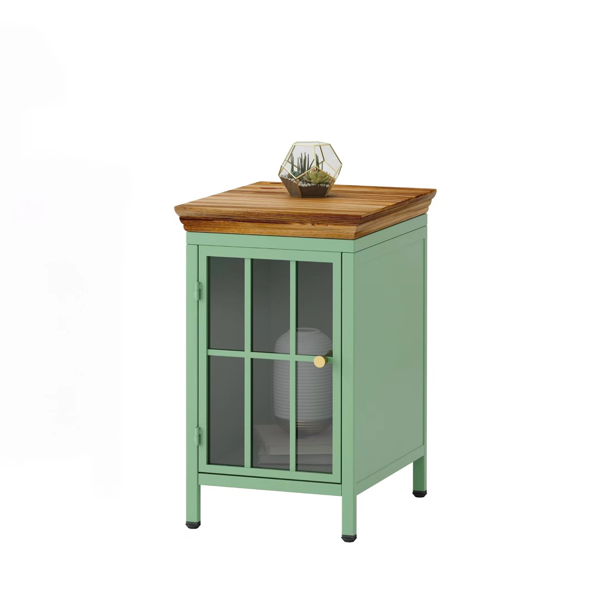 Nightstand with Storage Cabinet & Solid Wood Tabletop green-iron