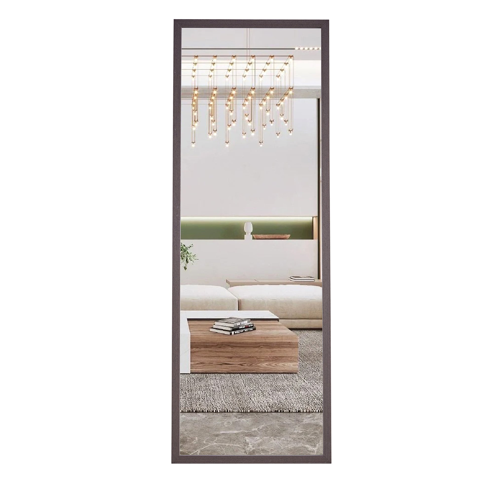 Third Generation Packaging Upgrade, Thickened Frame, Gray Wood Grain Solid Wood Frame Full Length Mirror, Dressing Mirror, Bedroom Entrance, Decorative Mirror, Floor Standing Mirror. 65"*22.8" Gray Solid Wood