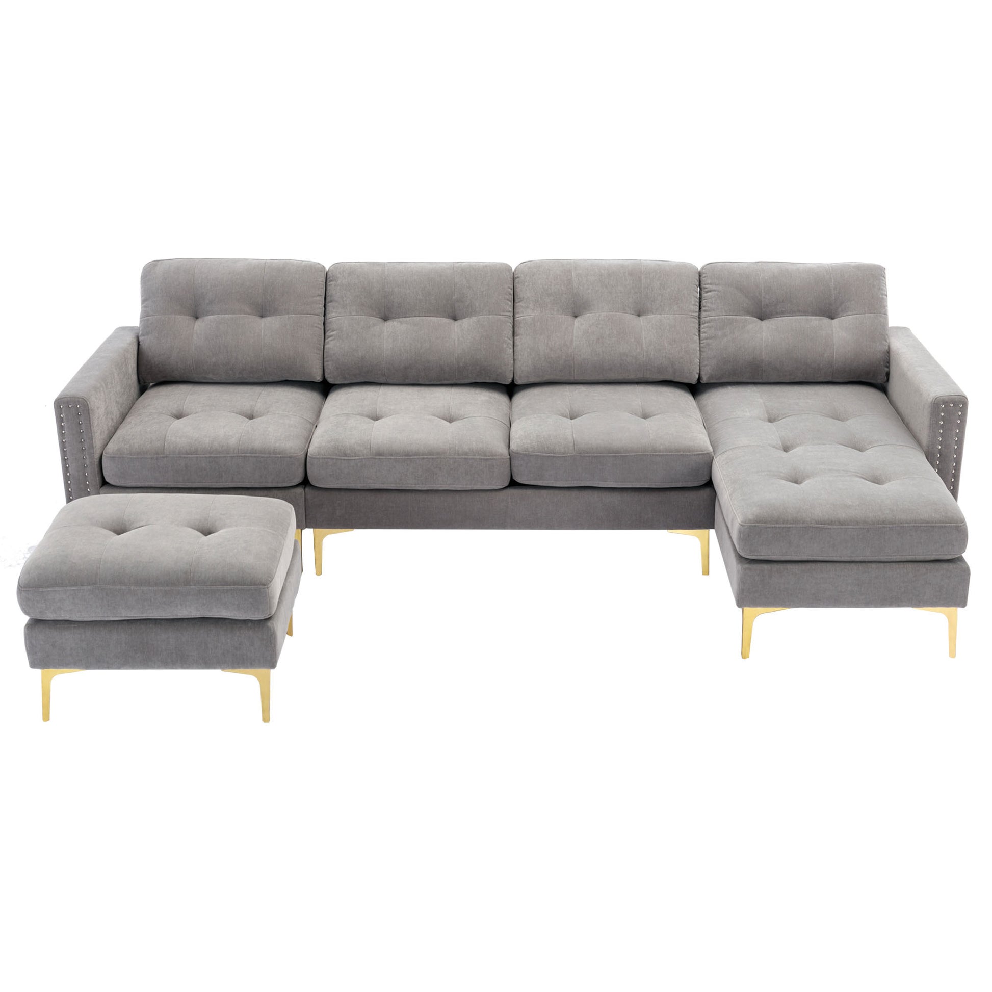110" L Shape Convertible Sectional Sofa Couch With Movable Ottoman For Living Room, Apartment, Office, Light Grey Light Grey Foam Velvet 4 Seat