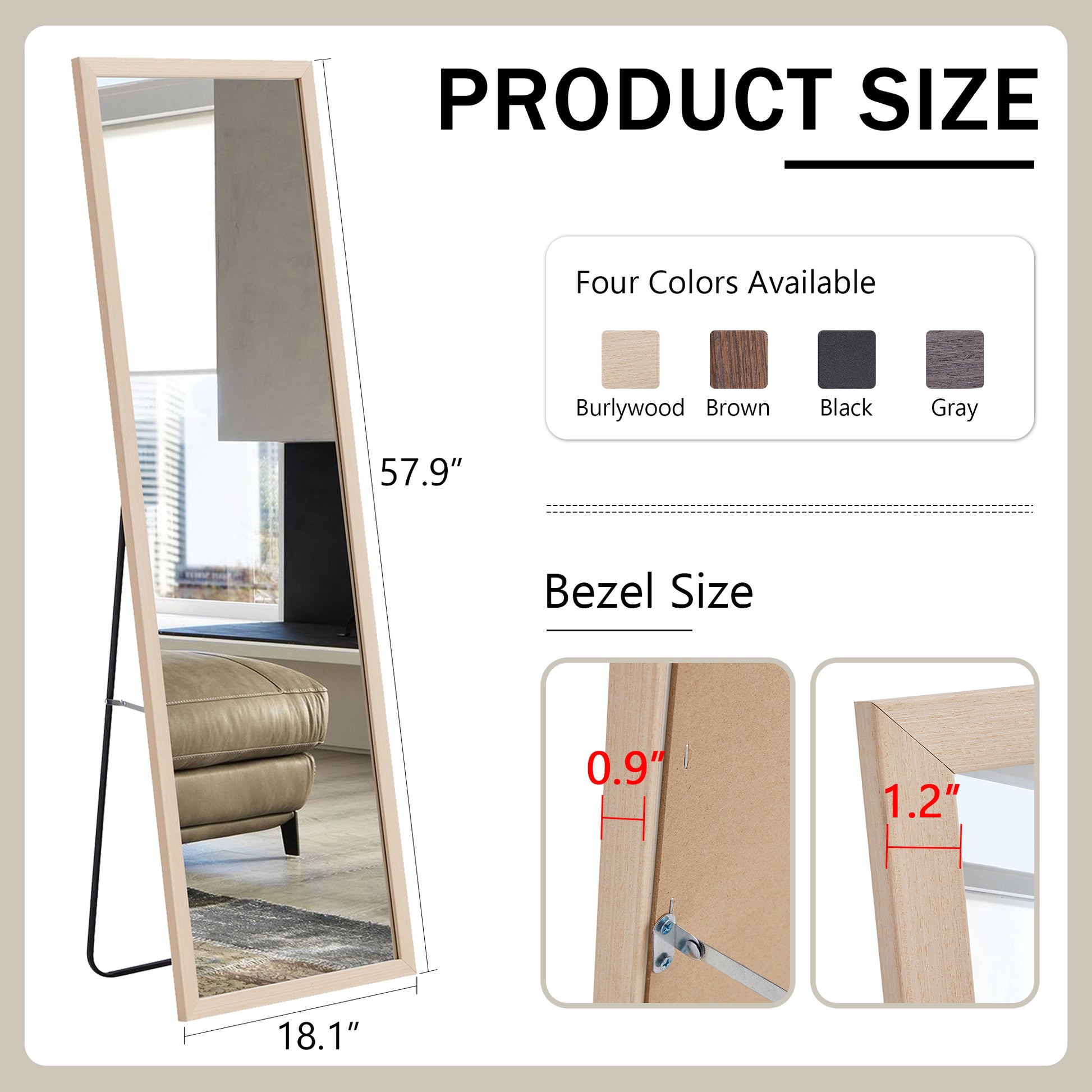 Third Generation Packaging Upgrade, Thickened Border, Full Length Mirror, Dressing Mirror, Bedroom Entrance, Decorative Mirror, Clothing Store, Mirror. 57.9"*18.1" Light Oak Solid Wood