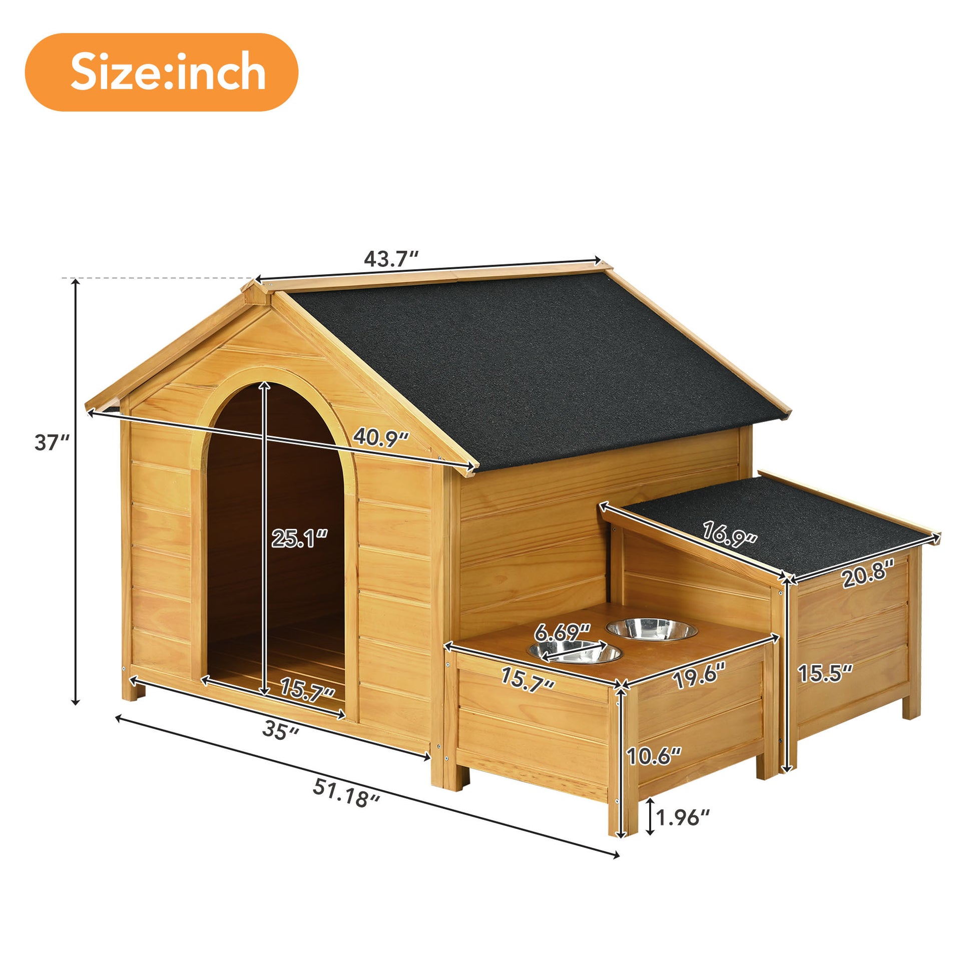 51.18" L X 43.7" W X 37" H Large Size Wooden Dog House, Dog Crate For Large Dog Breeds, Cabin Style Raised Dog Shelter With Asphalt Roof, Solid Wood, Weatherproof, Nature Natural Wood Outdoor Kennel Large 41 70 Lbs Pine