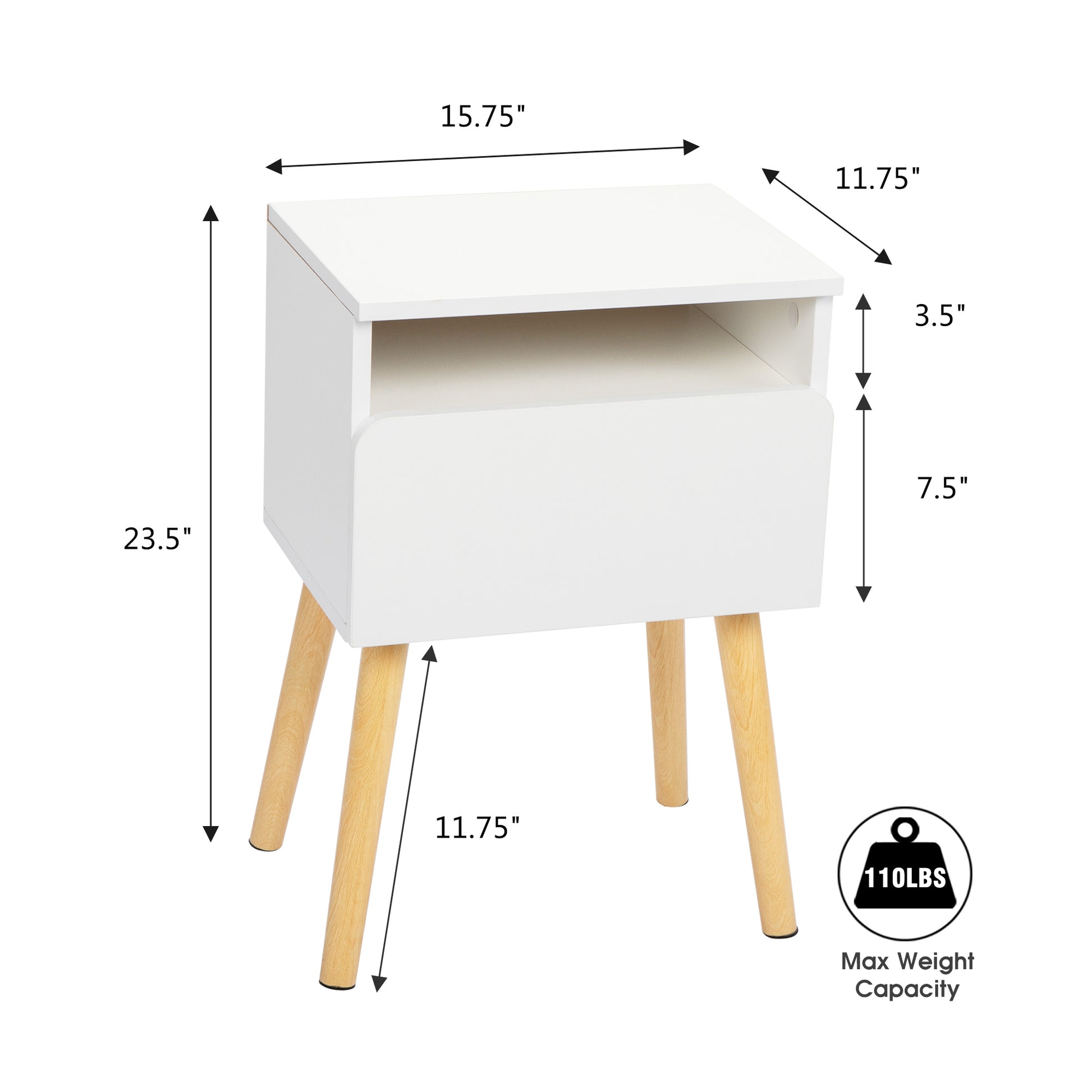 2 Piece Modern Bedside Table, Bedroom Coffee Table With Drawers, Shelves, Living Room Bedside Furniture, White White Particle Board