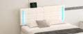 Queen Size Upholstered Bed With Led Lights,Hydraulic Storage System And Usb Charging Station,White White Pu