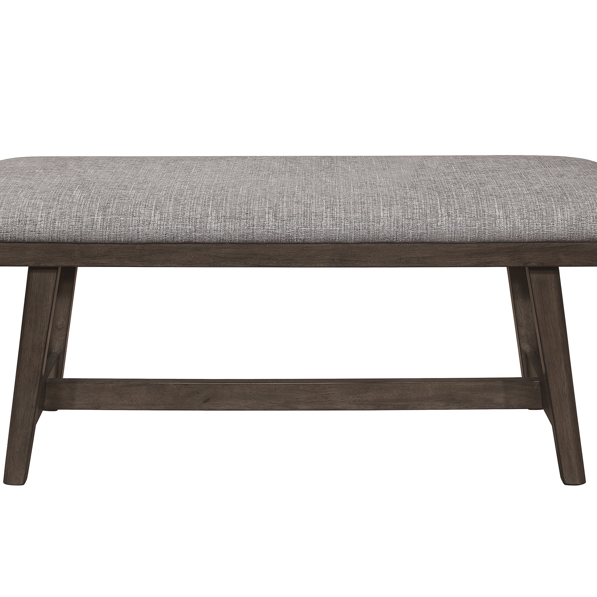 1Pc Dark Brown Finish Transitional Bench Upholstered Seat Gray Linen Look Fabric Wooden Furniture Brown Solid Wood