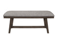 1Pc Dark Brown Finish Transitional Bench Upholstered Seat Gray Linen Look Fabric Wooden Furniture Brown Solid Wood