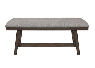 1Pc Dark Brown Finish Transitional Bench Upholstered Seat Gray Linen Look Fabric Wooden Furniture Brown Solid Wood