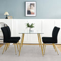 Modern Black Teddy Wool Dining Chair, Upholstered Chair With Fabric Accent Side Chair With Gold Plated Metal Legs For Family Furniture Living Room, Bedroom, Kitchen, Dining Room Set Of 4 Black Metal