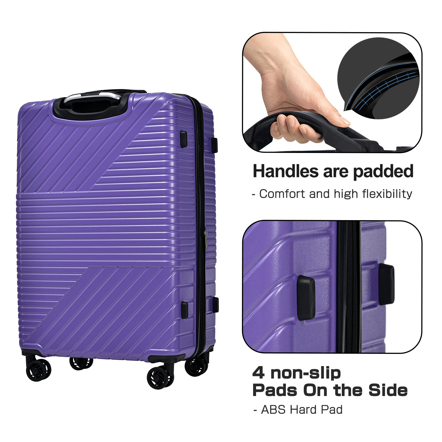 Hardshell Luggage Sets 3 Piece Double Spinner 8 Wheels Suitcase With Tsa Lock Lightweight 20''24''28'' Purple Abs