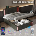 Full Size Upholstered Bed With Led Lights,Hydraulic Storage System And Usb Charging Station,Black Black Pu