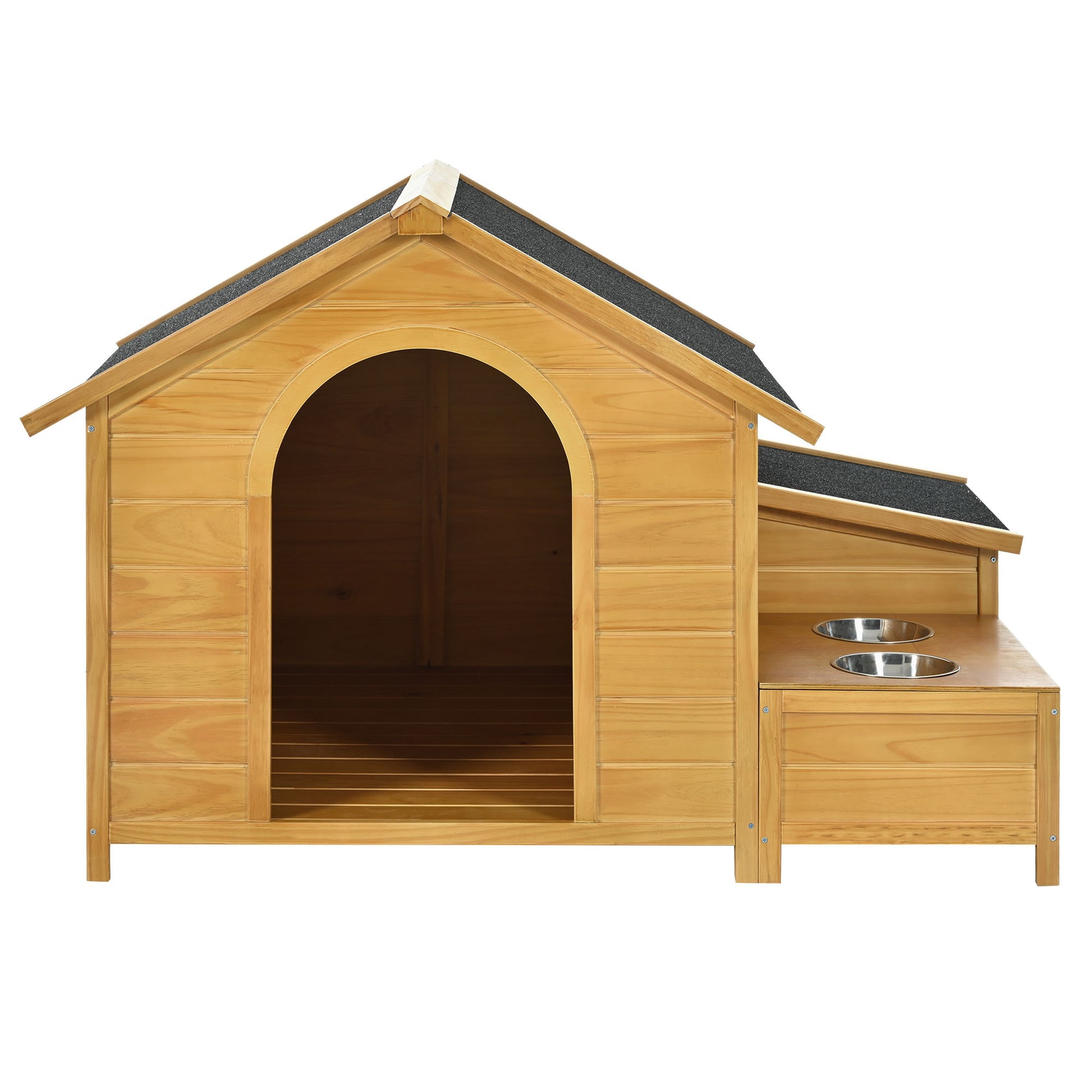 51.18" L X 43.7" W X 37" H Large Size Wooden Dog House, Dog Crate For Large Dog Breeds, Cabin Style Raised Dog Shelter With Asphalt Roof, Solid Wood, Weatherproof, Nature Natural Wood Outdoor Kennel Large 41 70 Lbs Pine