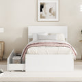 Modern Twin Bed Frame With 2 Drawers For White High Gloss Headboard And Footboard With Creamy White Color Box Spring Not Required Twin Creamy White,White Bedroom Bed Frame Mdf,Rubber Wood