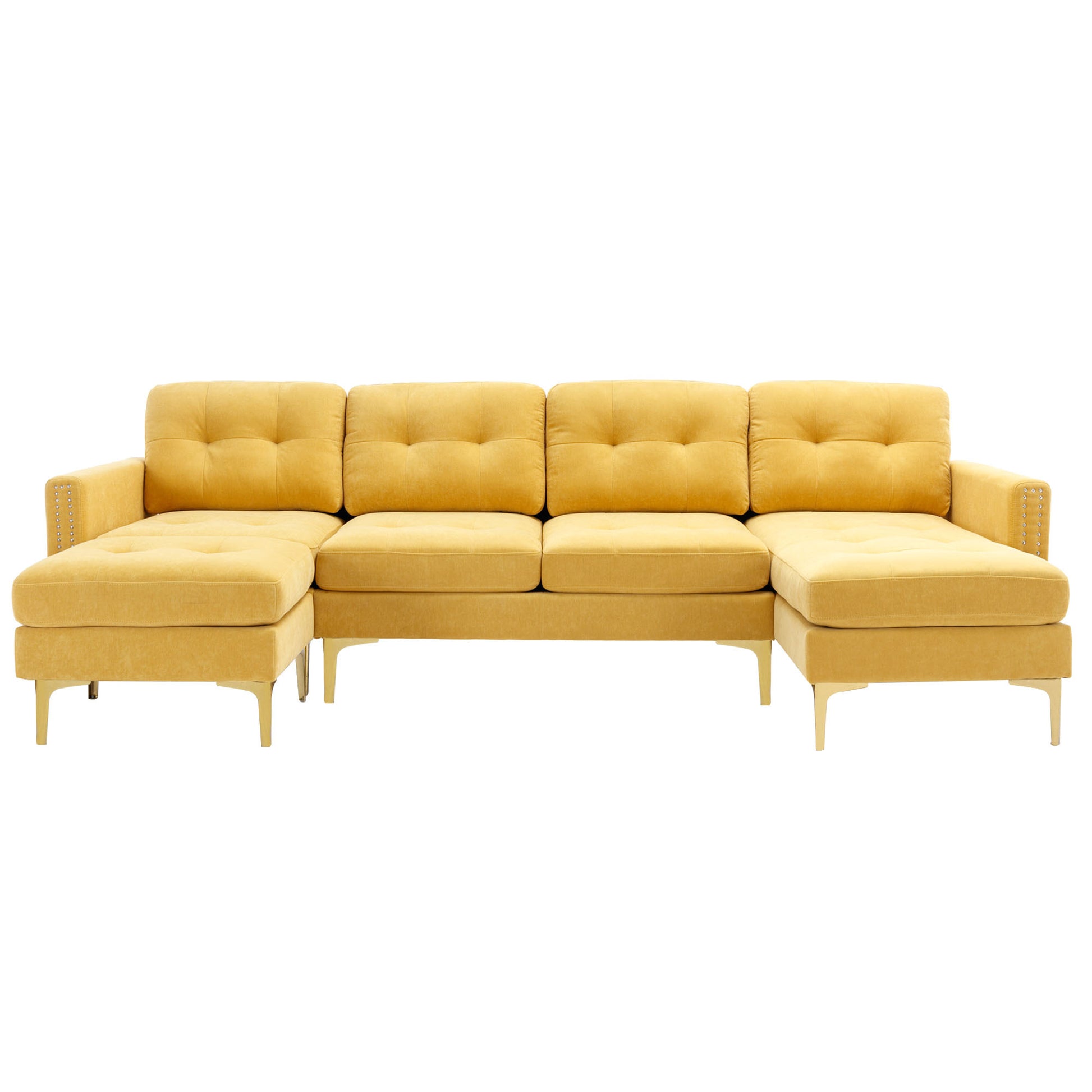 110" L Shape Convertible Sectional Sofa Couch With Movable Ottoman For Living Room, Apartment, Office, Yellow Yellow Foam Velvet 4 Seat