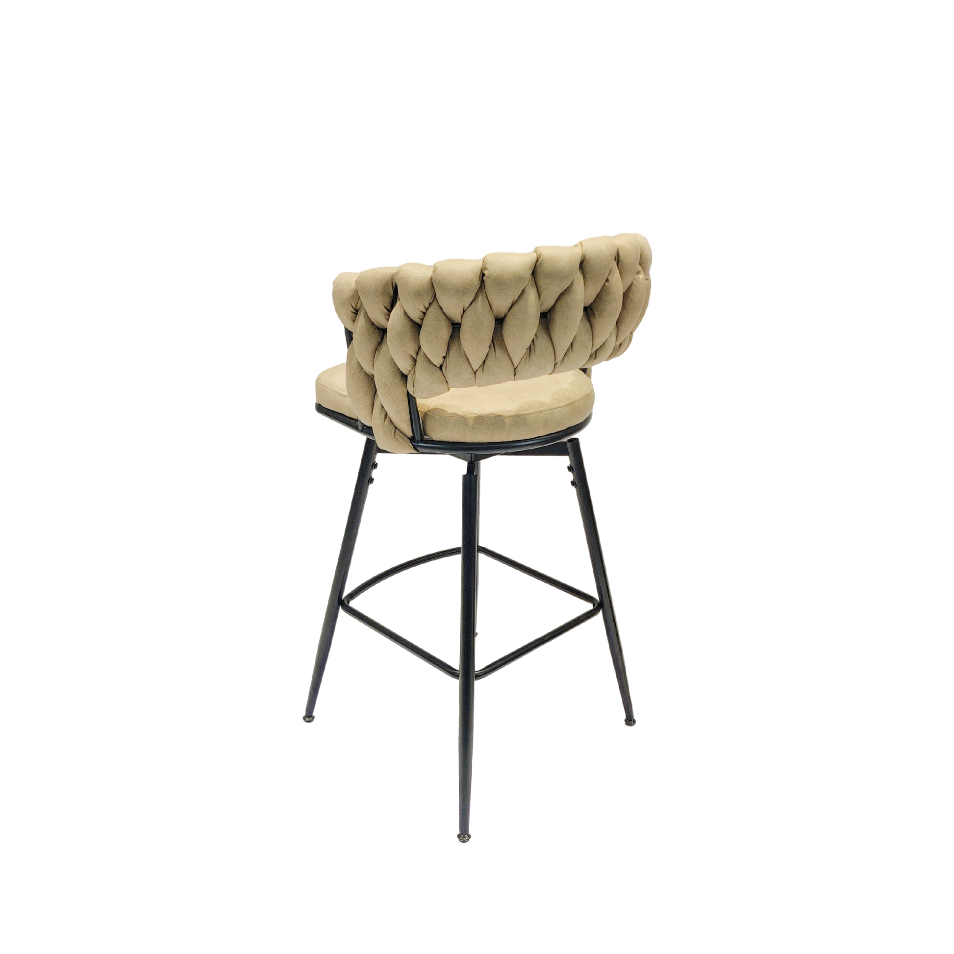 Technical Leather Woven Bar Stool Set Of 2,Black Legs Barstools No Adjustable Kitchen Island Chairs,360 Swivel Bar Stools Upholstered Counter Stool Arm Chairs With Back Footrest, Light Brown Metal Light Brown Kitchen Dining Chairs Foam Technical Leather