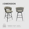 Bar Chair Linen Woven Bar Stool Set Of 2,Black Legs Barstools No Adjustable Kitchen Island Chairs,360 Swivel Bar Stools Upholstered Bar Chair Counter Stool Arm Chairs With Back Footrest, Grey Metal Grey Kitchen Dining Chairs Foam Linen