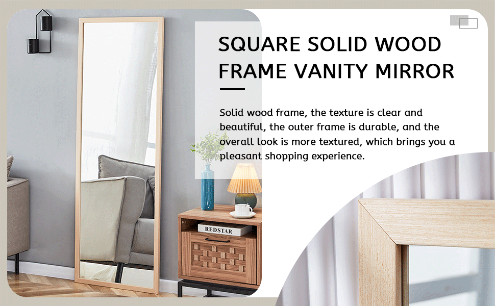 Third Generation Packaging Upgrade, Thickened Border, Full Length Mirror, Dressing Mirror, Bedroom Entrance, Decorative Mirror, Clothing Store, Mirror.65"*22.8" Light Oak Solid Wood