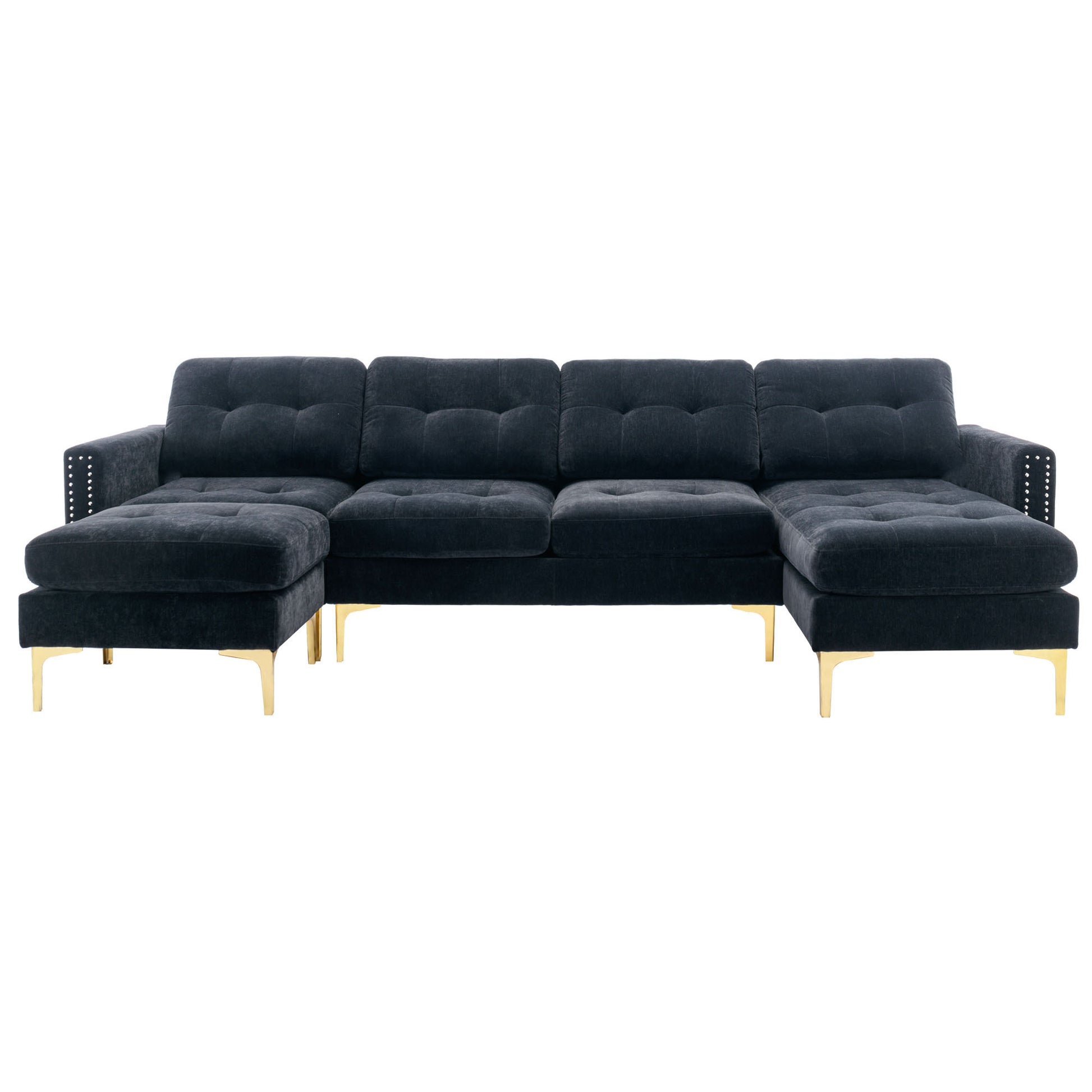 110" L Shape Convertible Sectional Sofa Couch With Movable Ottoman For Living Room, Apartment, Office, Black Black Foam Velvet 4 Seat