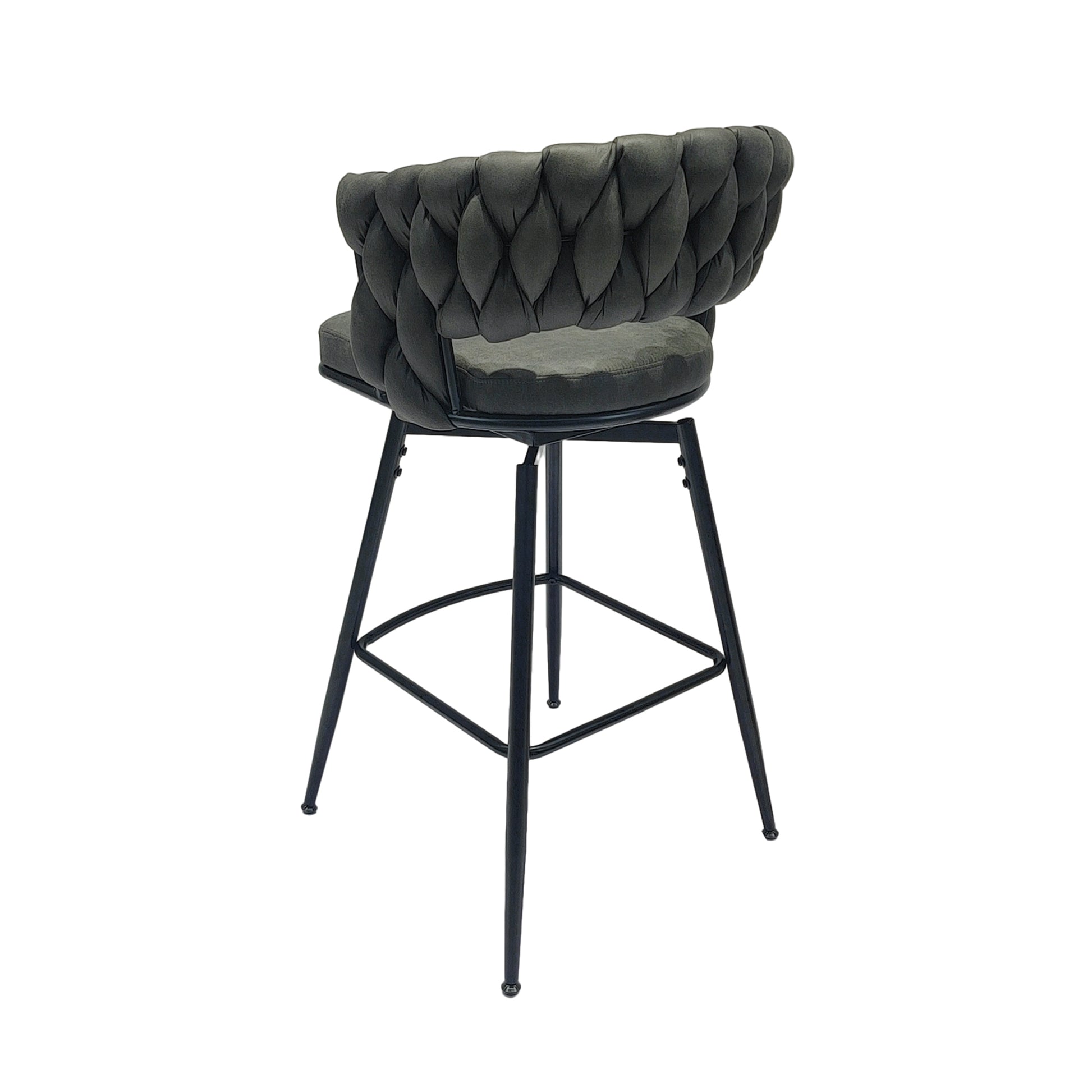 Technical Leather Woven Bar Stool Set Of 2,Black Legs Barstools No Adjustable Kitchen Island Chairs,360 Swivel Bar Stools Upholstered Counter Stool Arm Chairs With Back Footrest, Tan Metal Black Brown Kitchen Dining Chairs Foam Technical Leather