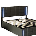Full Size Upholstered Bed With Led Lights,Hydraulic Storage System And Usb Charging Station,Black Black Pu