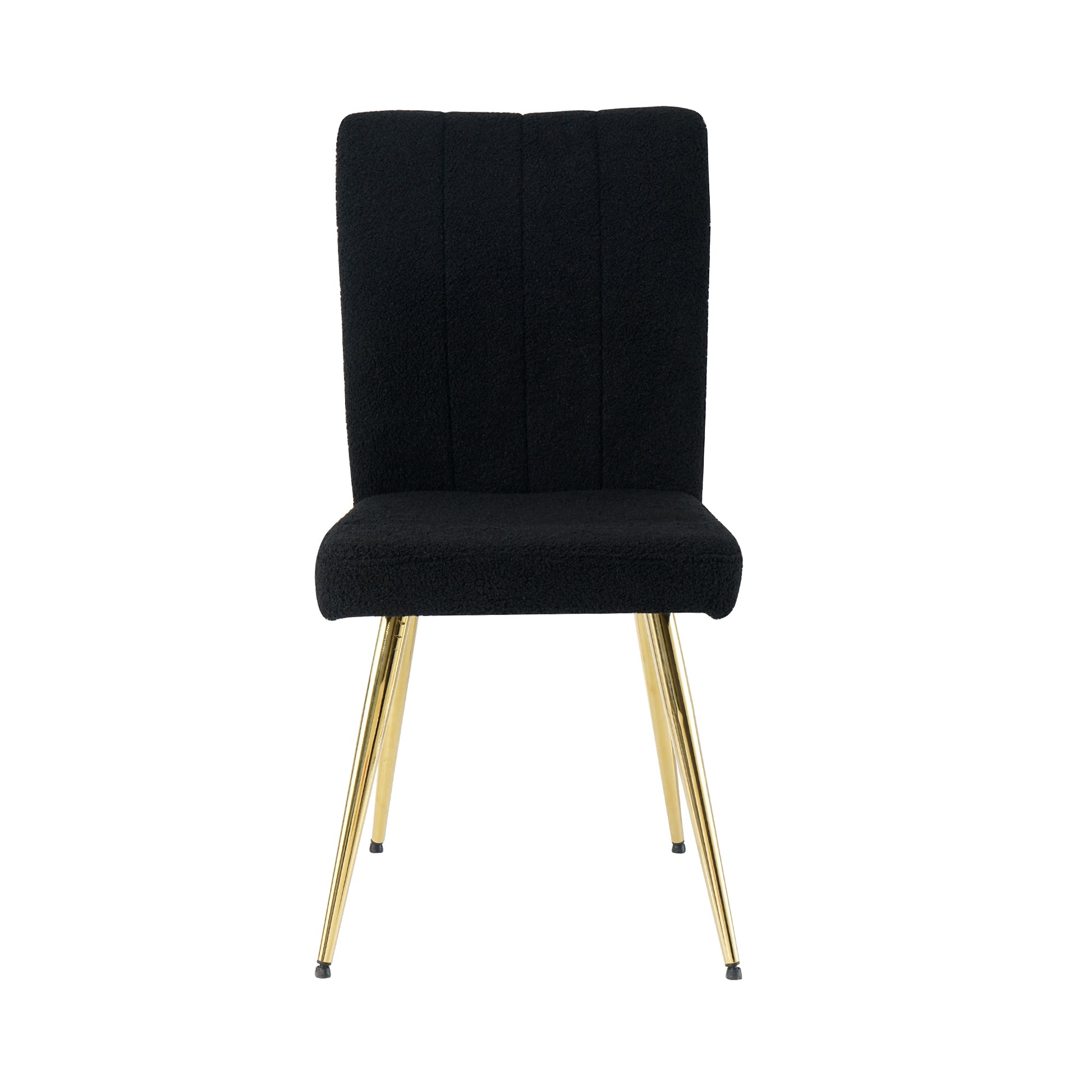 Modern Black Teddy Wool Dining Chair, Upholstered Chair With Fabric Accent Side Chair With Gold Plated Metal Legs For Family Furniture Living Room, Bedroom, Kitchen, Dining Room Set Of 4 Black Metal