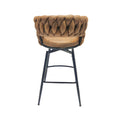 Technical Leather Woven Bar Stool Set Of 4,Black Legs Barstools No Adjustable Kitchen Island Chairs,360 Swivel Bar Stools Upholstered Bar Chair Counter Stool Arm Chairs With Back Footrest, Brown Metal Brown Kitchen Dining Chairs Foam Technical Leather