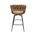 Technical Leather Woven Bar Stool Set Of 2,Black Legs Barstools No Adjustable Kitchen Island Chairs,360 Swivel Bar Stools Upholstered Bar Chair Counter Stool Arm Chairs With Back Footrest, Brown Metal Brown Kitchen Dining Chairs Foam Technical Leather