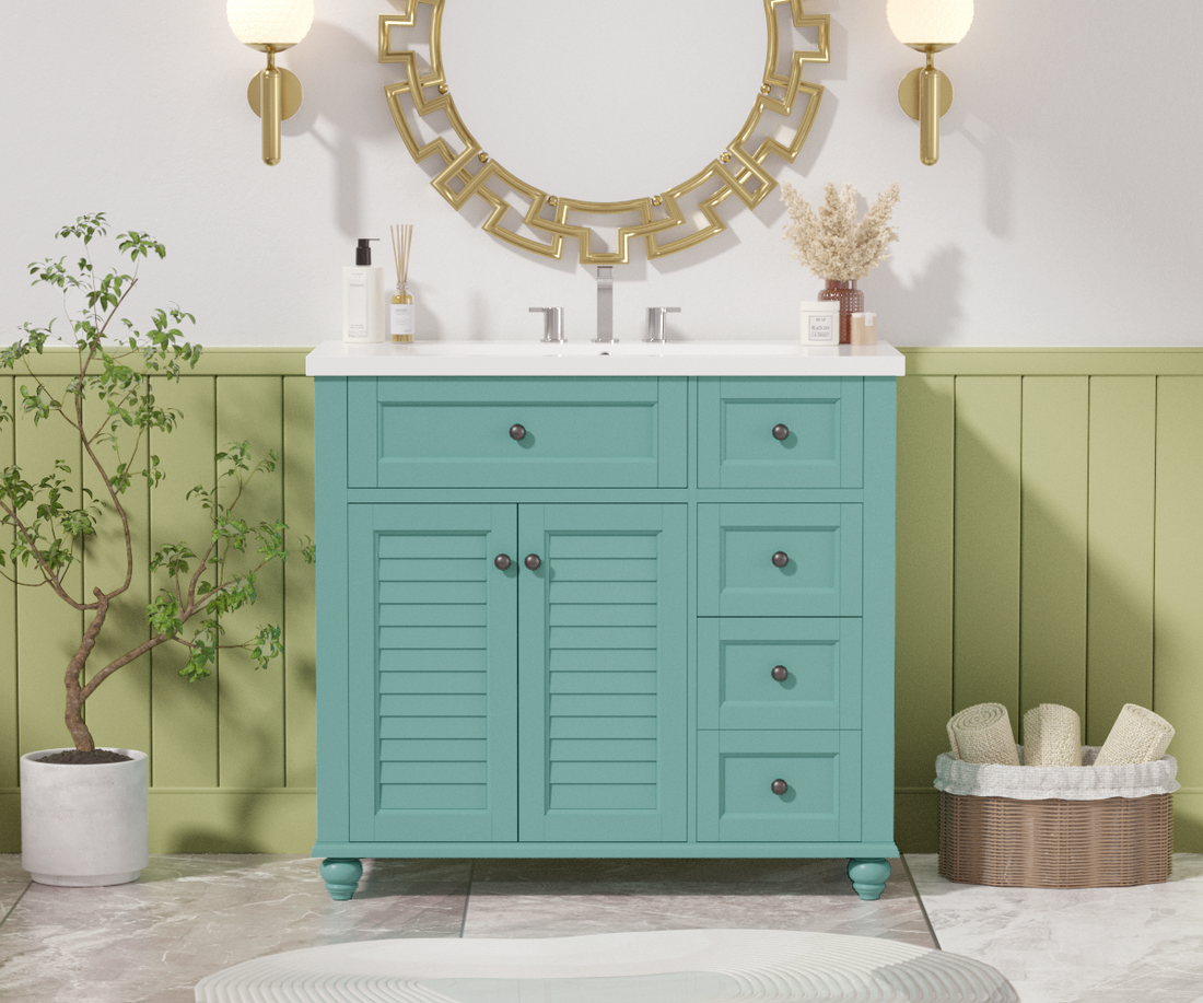 36'' Bathroom Vanity with Undermount Sink,Free 2-blue-green-2-1-soft close