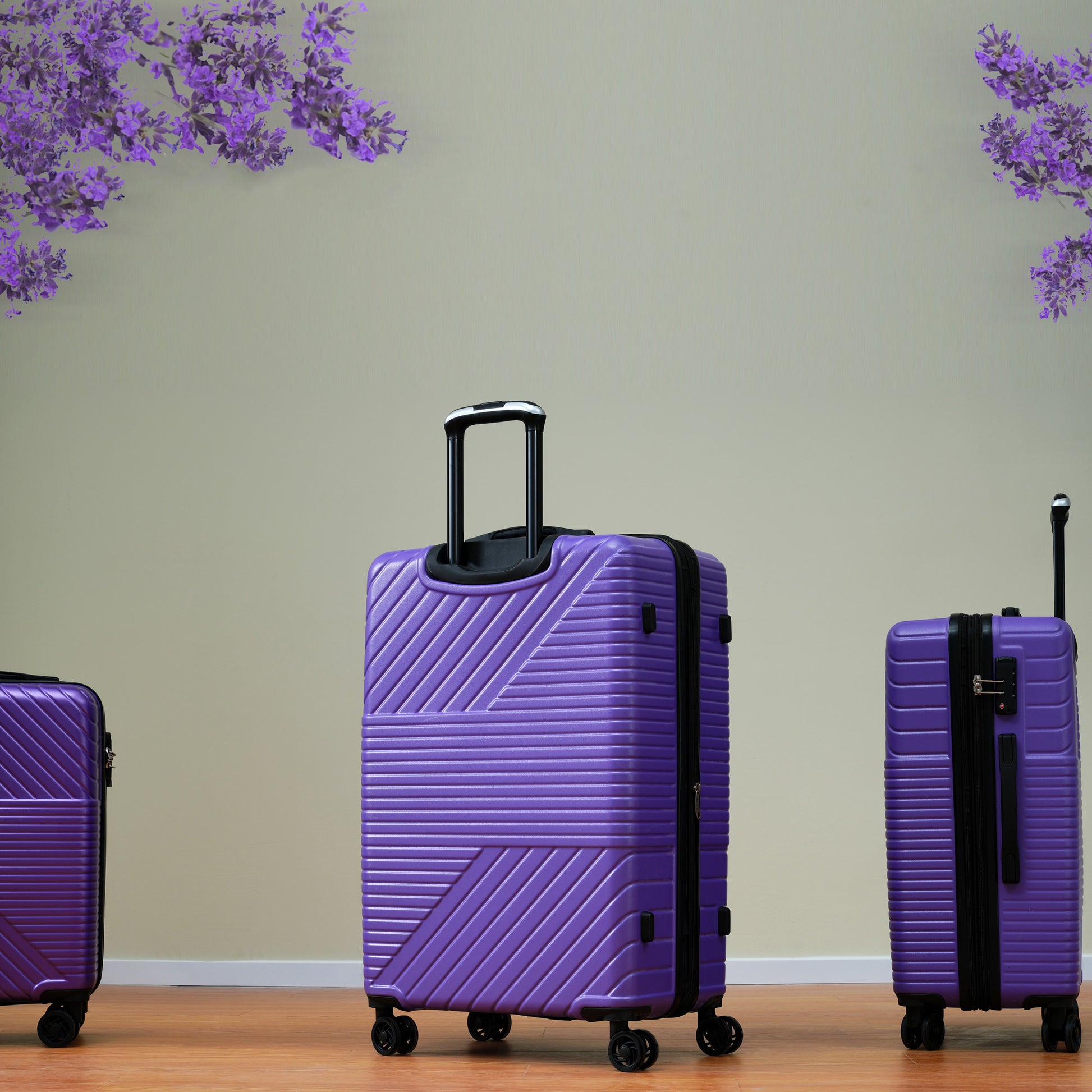 Hardshell Luggage Sets 3 Piece Double Spinner 8 Wheels Suitcase With Tsa Lock Lightweight 20''24''28'' Purple Abs