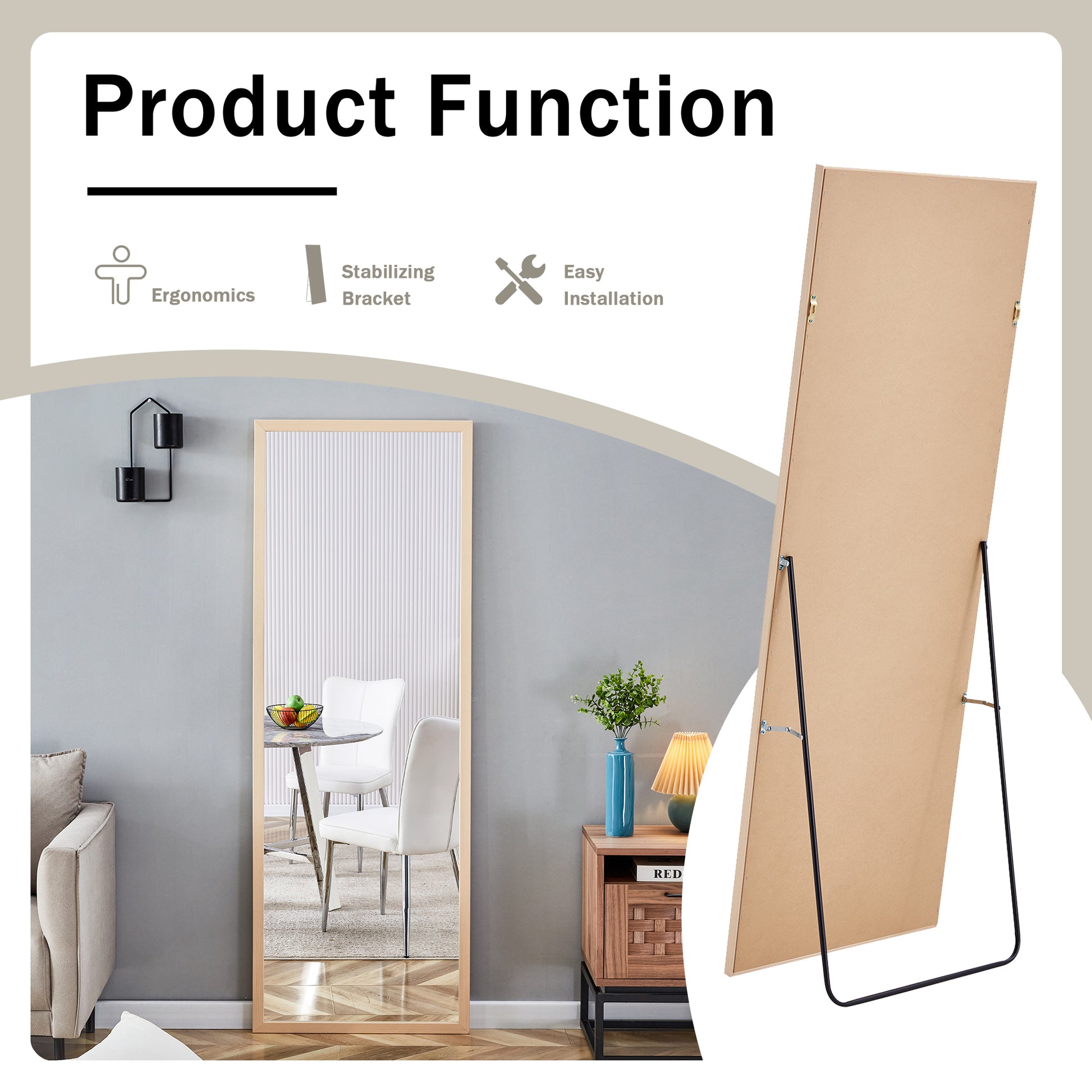 Third Generation Packaging Upgrade, Thickened Border, Full Length Mirror, Dressing Mirror, Bedroom Entrance, Decorative Mirror, Clothing Store, Mirror.65"*22.8" Light Oak Solid Wood