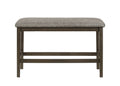 1Pc Dark Brown Transitional Counter Height Bench Upholstered Seat Gray Linen Finish Wooden Furniture Brown Solid Wood