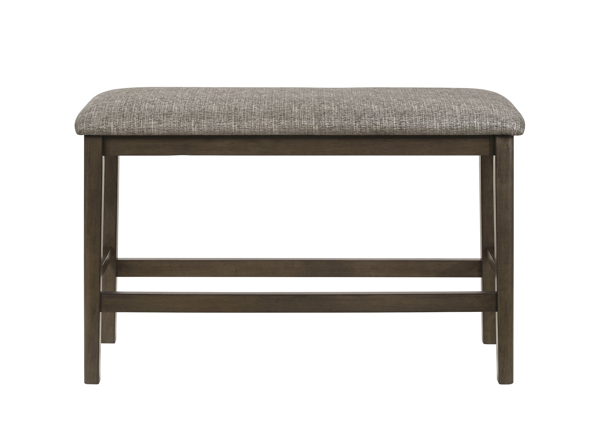 1Pc Dark Brown Transitional Counter Height Bench Upholstered Seat Gray Linen Finish Wooden Furniture Brown Solid Wood