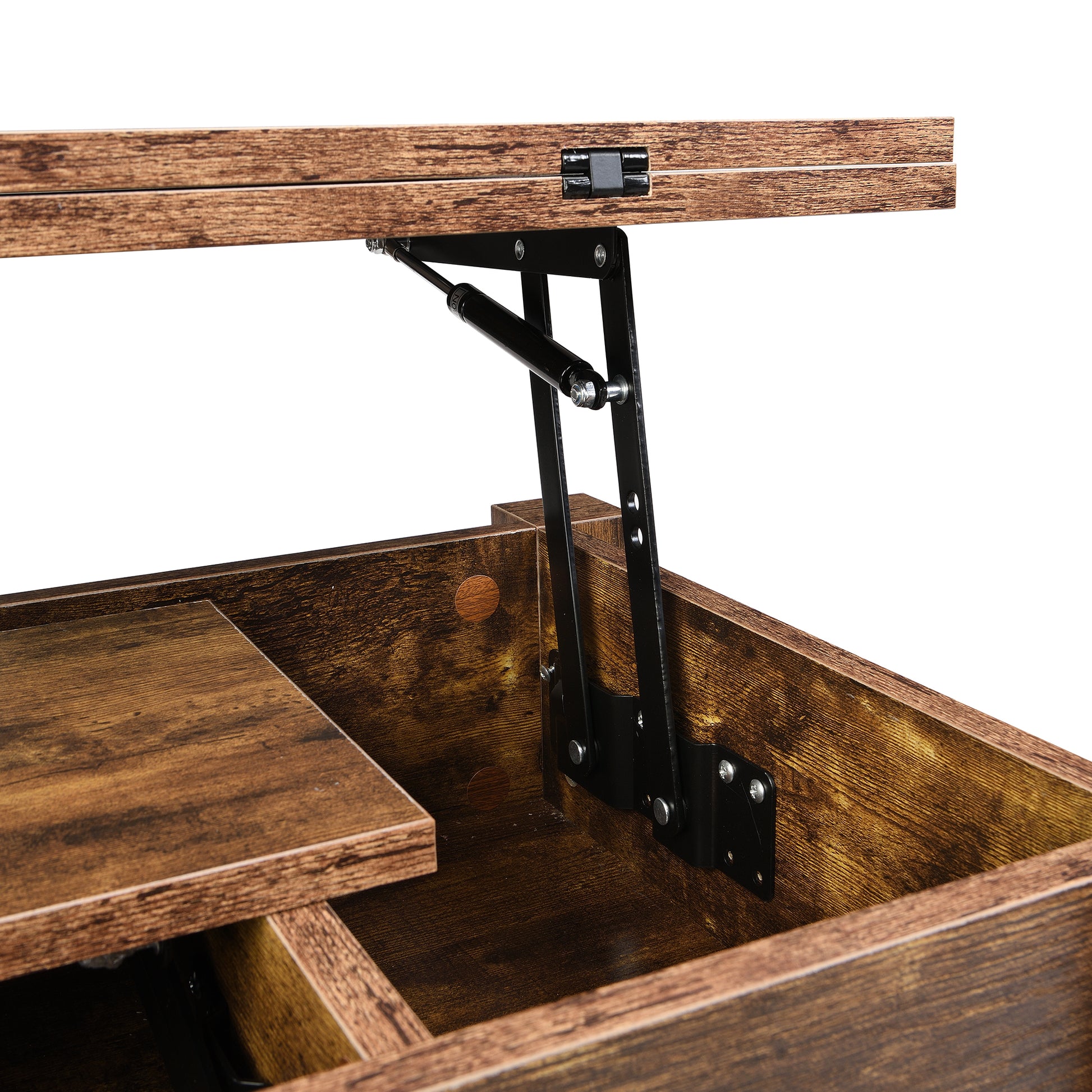 Lift Top Coffee Table, Multi Functional Coffee Table With Open Shelves, Modern Lift Tabletop Dining Table For Living Room, Home Office, Rustic Brown Rustic Brown Primary Living Space Particle Board