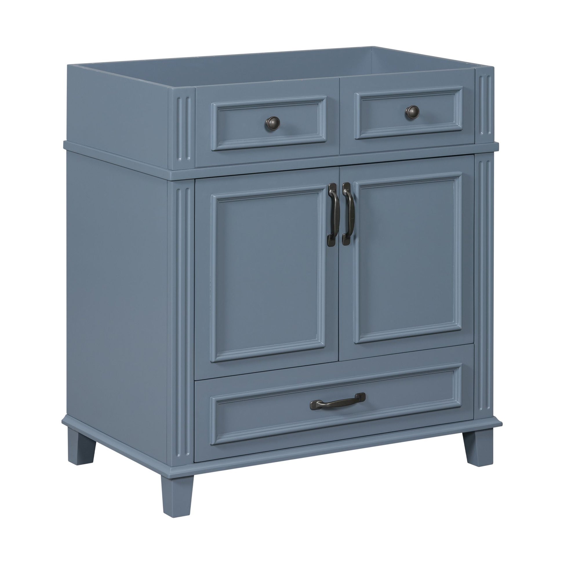 30'' Bathroom Vanity Without Top,Solid Wood Frame Bathroom Storage Cabinet With Soft Closing Doors,Frame Bathroom Storage Cabinet Only, Retro Style, Blue 1 Blue 2 Soft Close Doors Bathroom Freestanding Solid Wood Mdf Painted