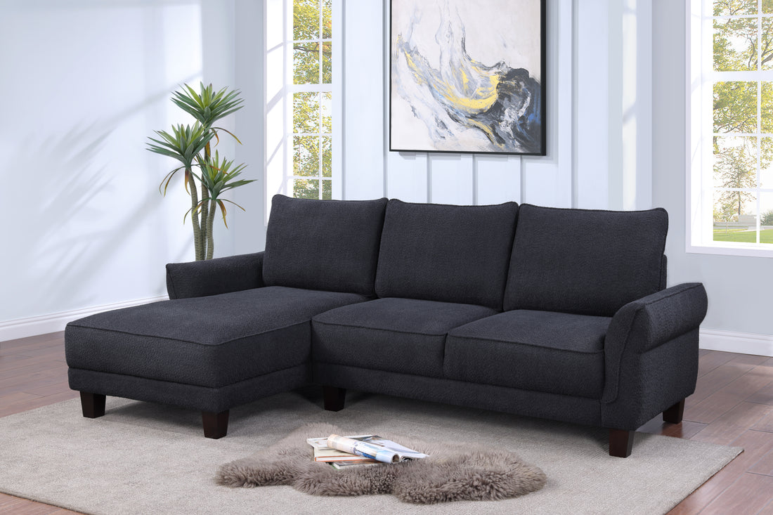 Belle 96" Black Sherpa Sectional Sofa With Left Facing Chaise Black Sherpa