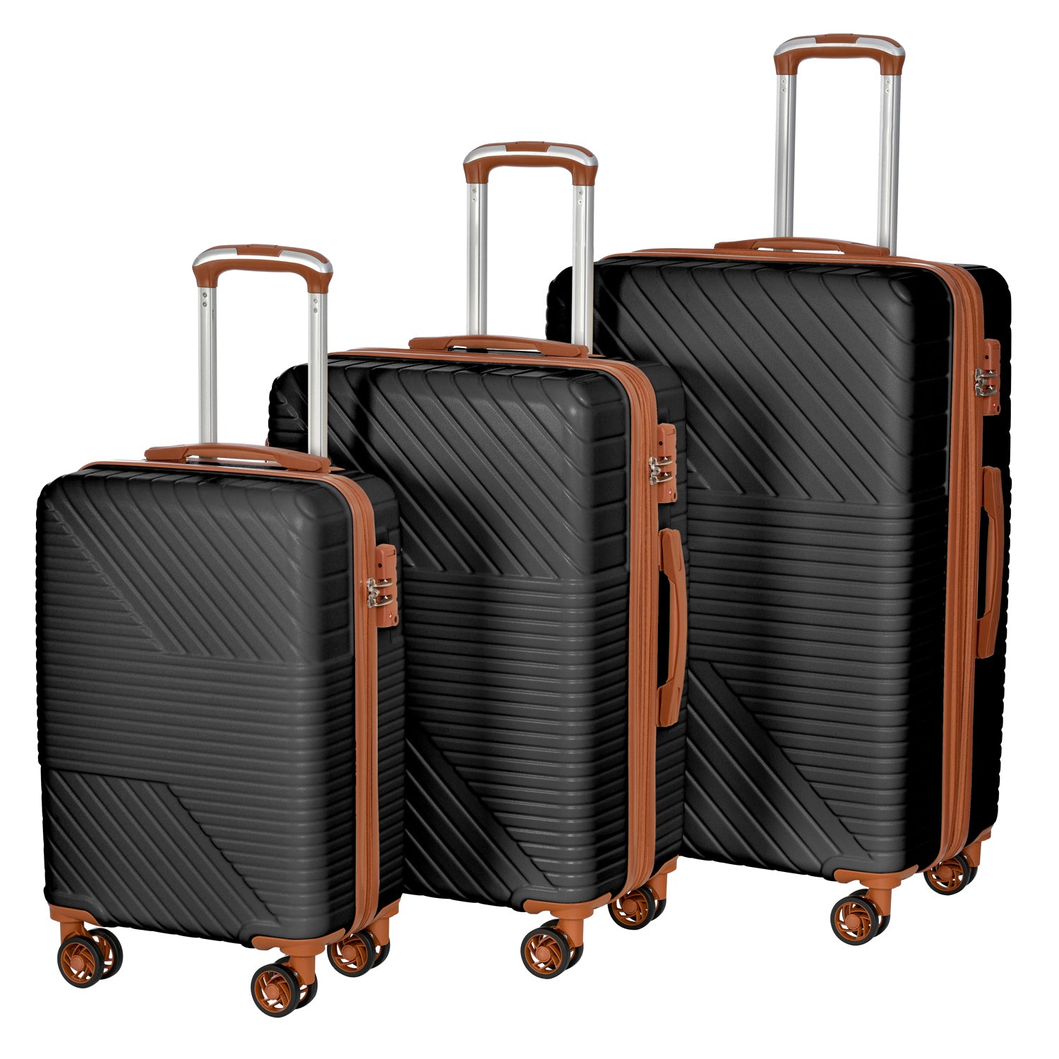 Hardshell Luggage Sets 3 Piece double spinner 8 wheels black brown-abs