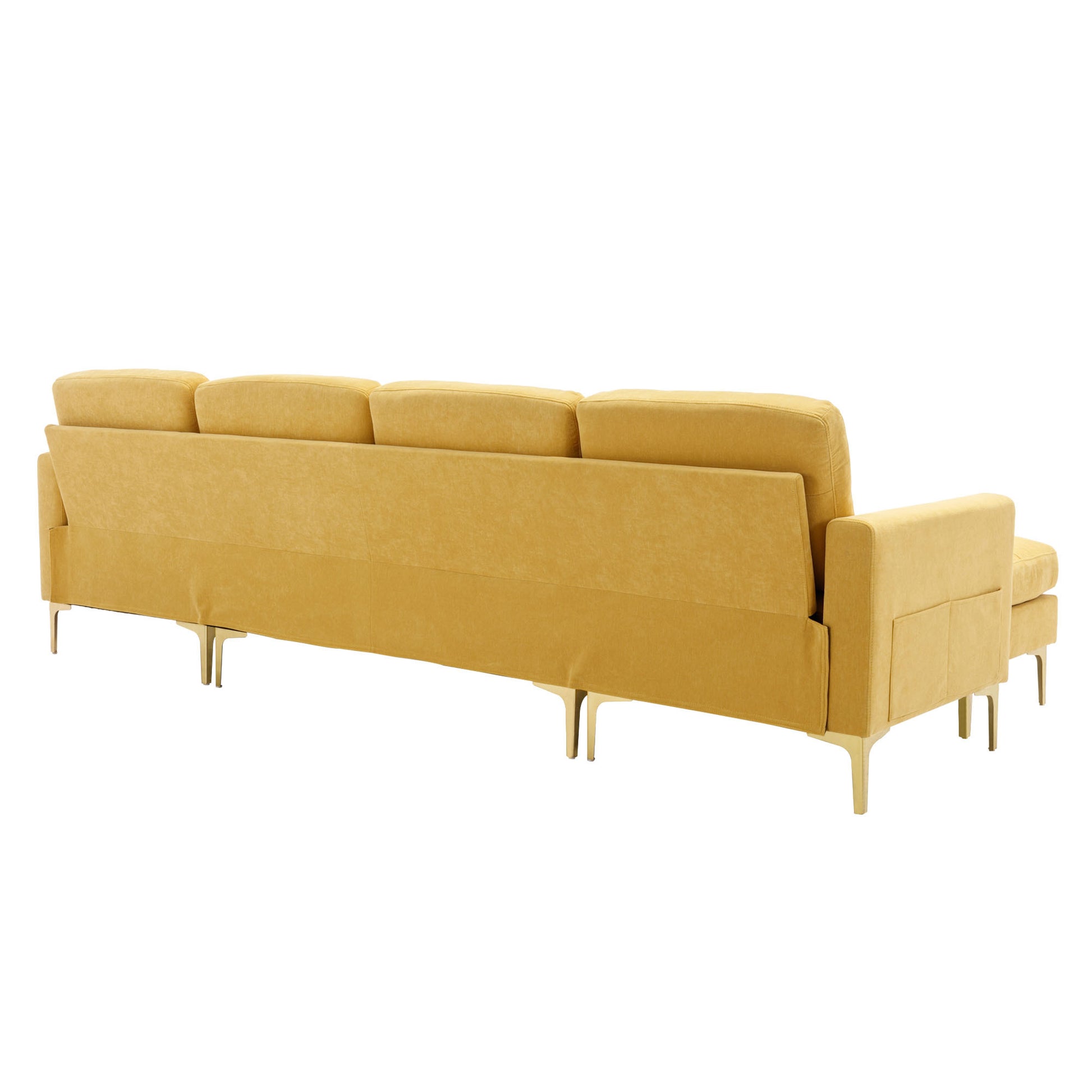 110" L Shape Convertible Sectional Sofa Couch With Movable Ottoman For Living Room, Apartment, Office, Yellow Yellow Foam Velvet 4 Seat