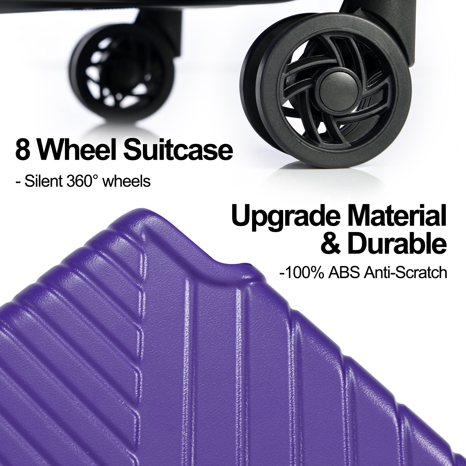 Hardshell Luggage Sets 3 Piece Double Spinner 8 Wheels Suitcase With Tsa Lock Lightweight 20''24''28'' Purple Abs